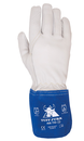 Gant tout cuir, chevreau  blanc/ bleu av ec manchette croûte T.11