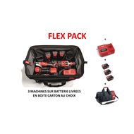 FLEX PACK : 3 OUTILS + MALETTE DE TR + 3 BATTERIES + 1 CHARGEUR UNIVERSEL FLEX PACK : 3 OUTILS + MALETTE DE TR + 3 BATTERIES + 1 CHARGEUR UNIVERSEL