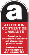 ATTENTION CONTIENT DE L'AMIANTE 27x52mm AMIANTE ADHESIF